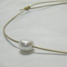 Leather and Pearl Necklace w/ Silver Charms 'Freshwater Gold Jennifer'