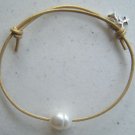 Leather and Pearl Bracelet w/ Silver Charms 'Freshwater Gold Jennifer'