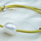 Freshwater Pearl on Adjustable Leather w/ Silver Charms Bracelet 'Yellow Jennifer'