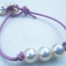 Leather and Pearl Bracelet w/ Silver Charms 'Lilac Sunny'