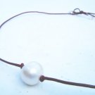 18" 'Berry Prissy' Leather and Pearl Necklace w/ Silver Charms
