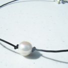 16" Leather and Pearl Necklace w/ Silver Charms 'Black Prissy'