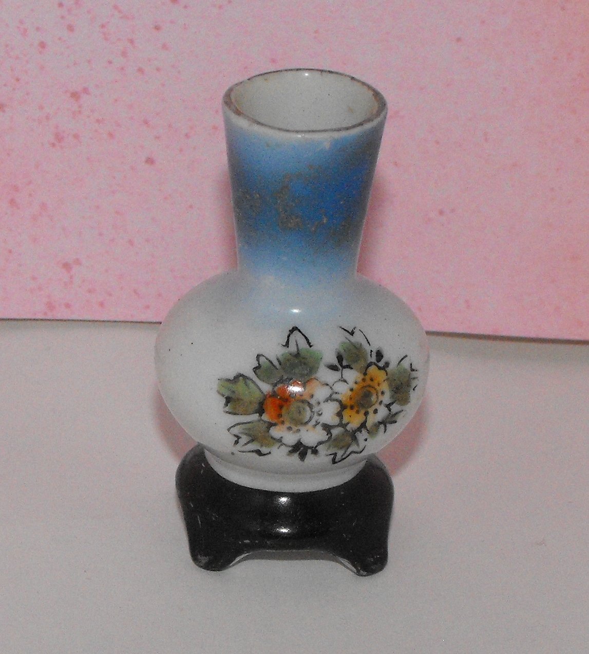 Miniature Vase Blue Floral Made In Occupied Japan