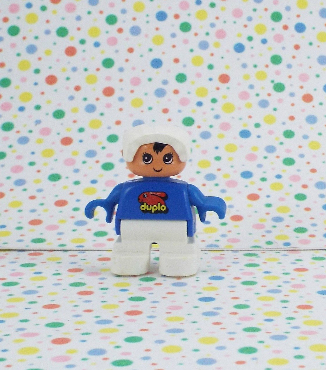 Lego Duplo Girl Minifigure Girl Baby White Pants Blue Top White Bonnet