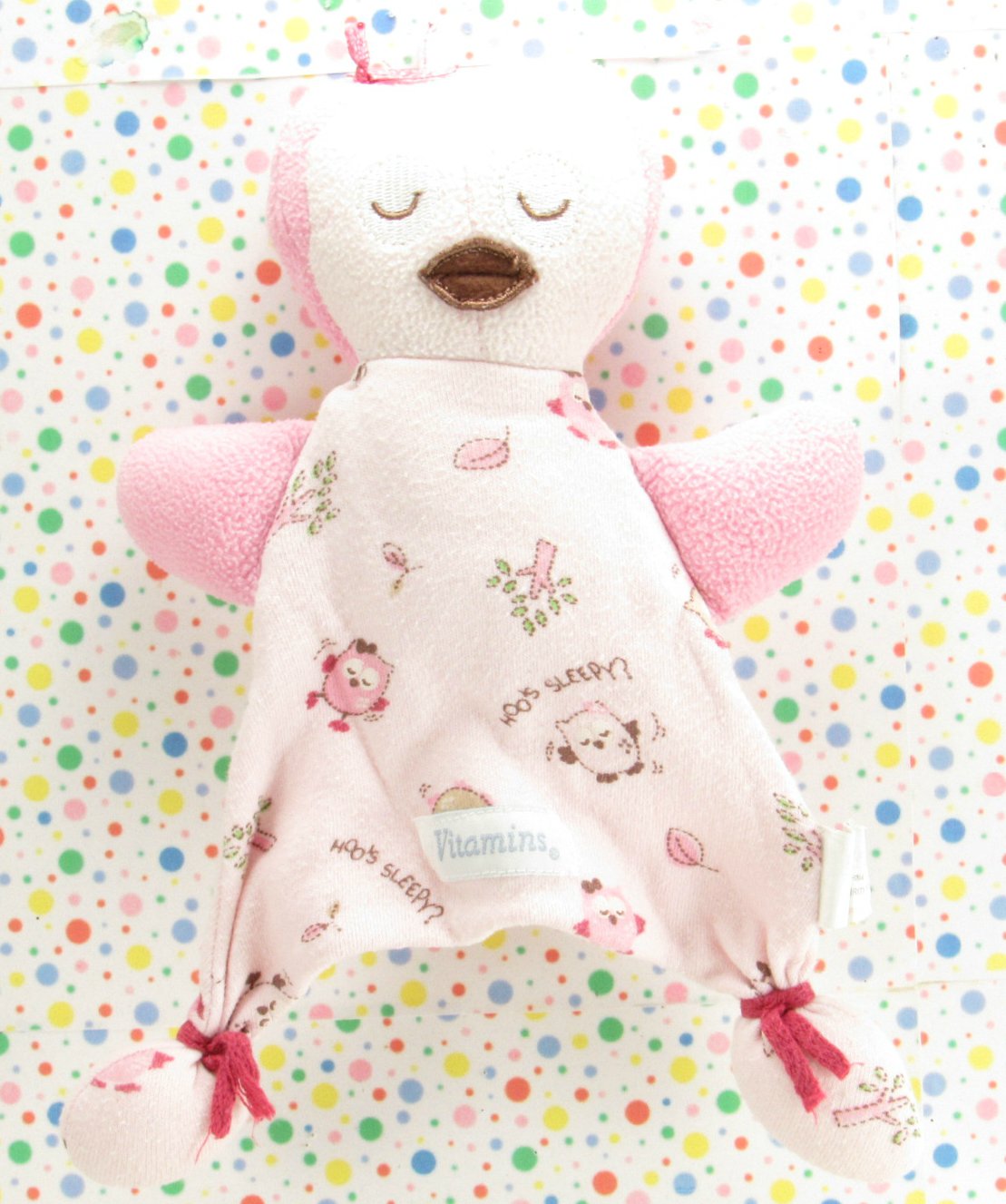 Vitamins Baby Owl Thumbie Security Blanket Lovey Pink Brown