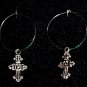 Cross Earrings Green Beads