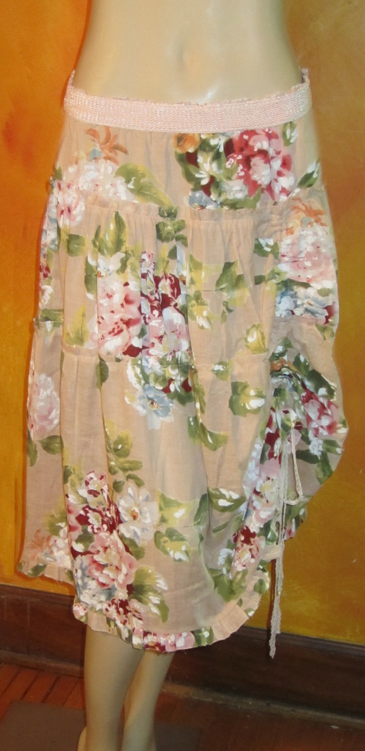 Victoria’s Secret Lined Pink & Beige Cotton Long Floral Skirt 10 193445