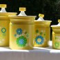 Vintage Kitchen Canister Set of 4 Yellow with Flower Designs