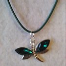 Necklace Dragonfly Emerald Green Rhinestones On Green Cord Handcrafted New Necklace Dragonfly Emerald Green Rhinestones On Green Cord Handcrafted New