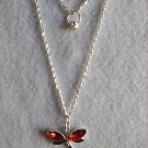 Necklace Double Silver-tone Red Rhinestone Dragonfly Shinny Mini Ball Handcrafted