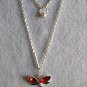 Necklace Double Silver-tone Red Rhinestone Dragonfly Shinny Mini Ball Handcrafted