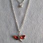 Necklace Double Silver-tone Red Rhinestone Dragonfly Shinny Mini Ball Handcrafted