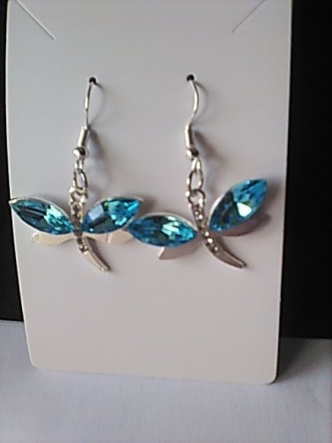 Earrings Dragonfly Blue Silver-tone Pierced Hypoallergenic Handcrafted New
