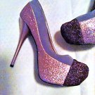Charlotte Russe Size 7 Gold Glitter Stilettos 5.25" Heels Party Time Platforms