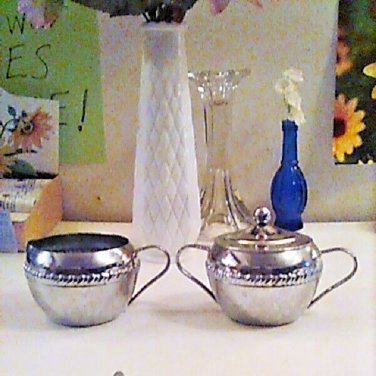 Vintage Set Small Chrome Creamer & Sugar Bowl With Lid Adorable!