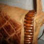 Leather Shoulder Bag Handcrafted Tan Distressed Wooden Bead Trim 1 of a Kind