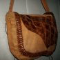 Leather Shoulder Bag Handcrafted Tan Distressed Wooden Bead Trim 1 of a Kind