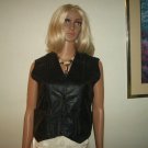 Biker Vest Black Leather Large Lower Back Cinch Ties Lined Vintage Biker Vest Black Leather Large Lower Back Cinch Ties Lined Vintage