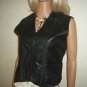 Biker Vest Black Leather Large Lower Back Cinch Ties Lined Vintage