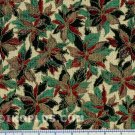 Chrismas-Holiday Lane Poinsettia With Golden Outline Ivory Print Fabric