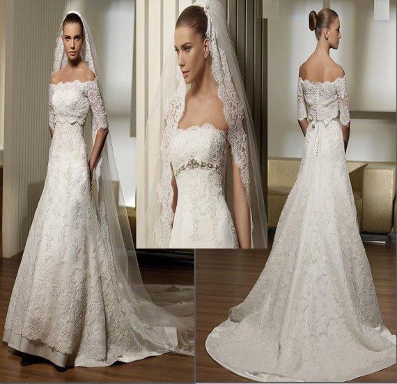 IVORY COLOR plus size Mermaid off-shoulder lace wedding dress