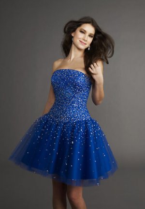 Royal  Blue  short  Beaded  A-line  Cocktail dress