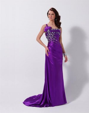 2011  One  Shoulder  Purple  Beaded  evening dress
