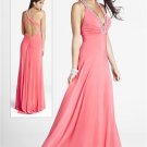 pink  V  Neck  Beaded  A-line  prom dress