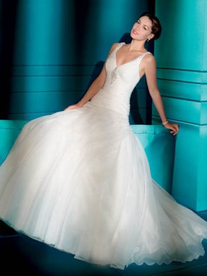 Deep  V Neck  halter   A-line  wedding dress