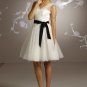 White  Deep V  Neck   A-line  short  bridesmaid  dress