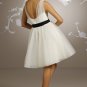 White  Deep V  Neck   A-line  short  bridesmaid  dress