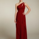 Long  one shoulder  straps  ruching  bridesmaid  dress