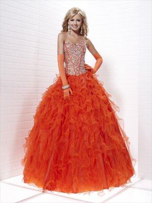 Bright  Organge  Beaded Ball Gown  prom dress