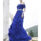 Off Shoulder Short Sleeves Frilled Tencel Floor-length Prom/Evening Dress