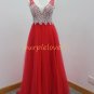 Halter  Deep  V  Neck  heavy beaded  A-line chiffon evening  dress2016