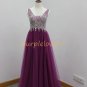 Halter  Deep  V  Neck  heavy beaded  A-line chiffon evening  dress2016