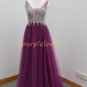 Halter  Deep  V  Neck  heavy beaded  A-line chiffon evening  dress2016
