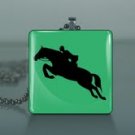 Equestrian Jumper Silhouette Glass Pendant w/ Necklace