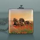 Glass Pendant Feature Horses Running through Meadow