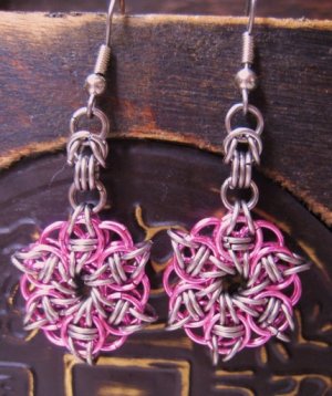 Punky Pink Chainmaille Flower Earrings