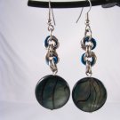 Beautiful Blue Shell Chainmaille Dangle Earrings