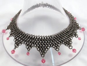 Pink Swarovski Crystal Feminine Chainmaille Choker