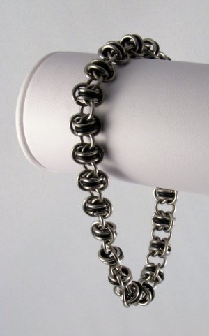 Silver and Black Stainless Steel Mens Rhinos Chainmaille Bracelet