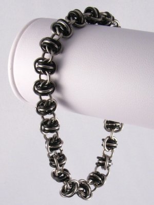 Black and Silver Stainless Steel Mens Rhinos Chainmaille Bracelet