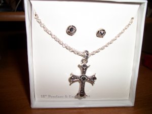 Cross Pendant Necklace and Earring Set