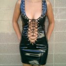 Gloss black low-cut halter jumpsuit PU Liangpi