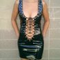 Gloss black low-cut halter jumpsuit PU Liangpi