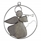 Angel Capiz Shell White Sun Catcher Holiday Ornament Silver Metal Decorations