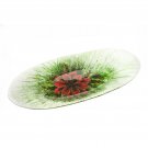 Poinsettia Holiday Pattern Hand Painted Art Glass Oval Serving Platter 22 Inch L