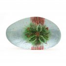 Holly Berry Holiday Pattern Hand Painted Art Glass Oval Serving Platter 16 In L